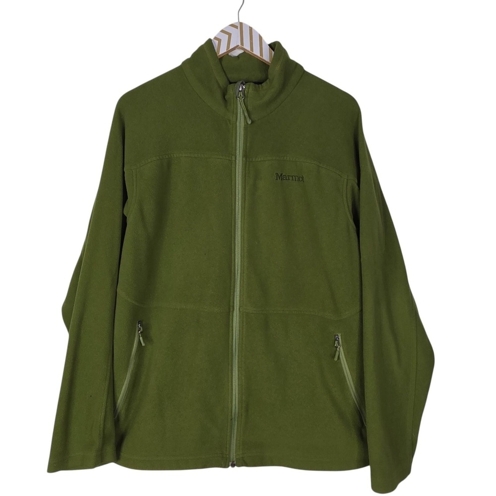 MARMOT Polartec Classic Fleece Jacket Mens Large Green Full Zip Hiking